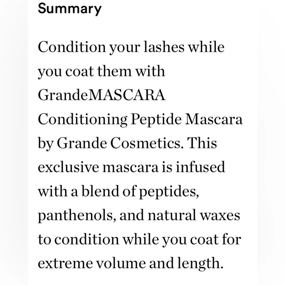 NIB Grande Mascara | Rich Black | Conditioning Peptide Mascara | Lash Extensions
